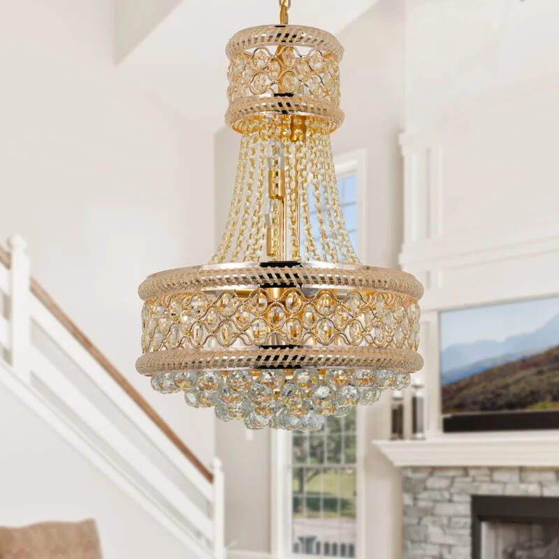 19-Inch Gold Empire Crystal Chandelier 9-Light Luxury Ceiling Pendant Lamp