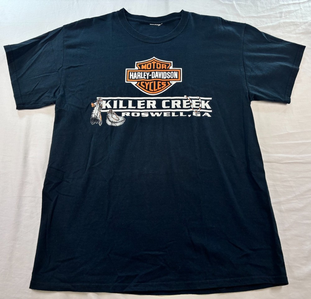 Harley Davidson Graphic T Shirt Mens Size Large Killer Creek HD Roswell,Ga Black