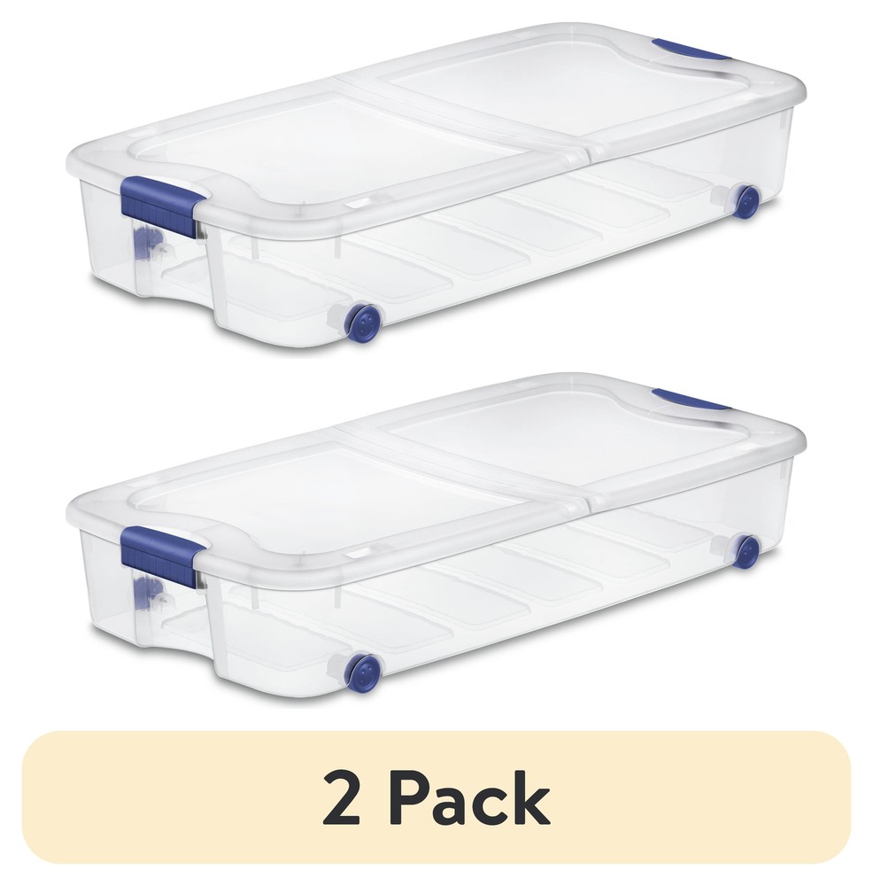 2-Pack Sterilite 66Qt Wheeled Latchbox Clear Underbed Storage Bin Blue