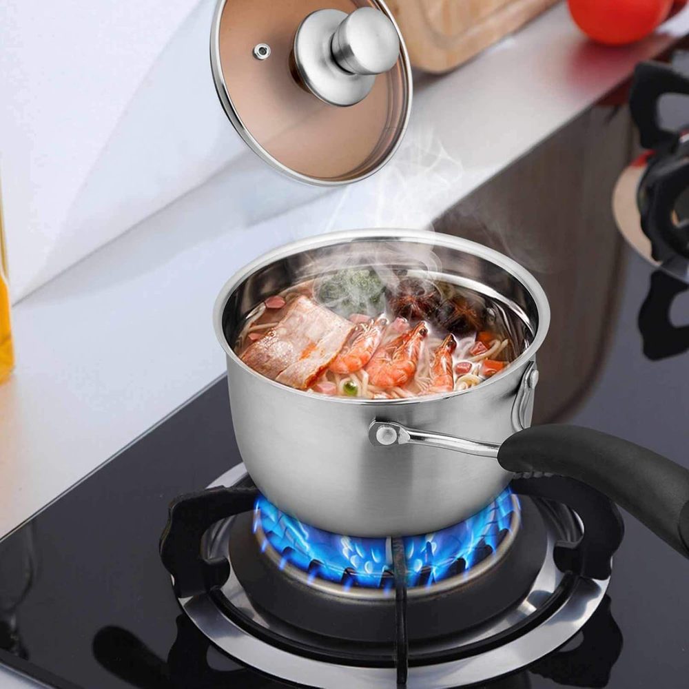 1 Quart Stainless Steel Saucepan with Lid - Small Milk Pot for Cooking