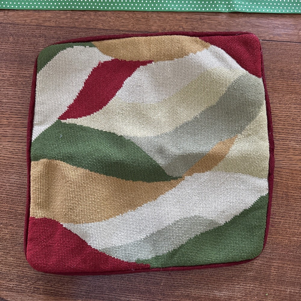 Vintage 70s Abstract Needlepoint Pillow Cover in Red Yellow Green 14 Inch-image