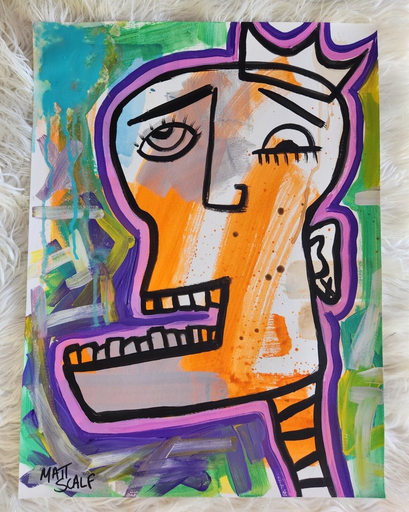 Matt Scalf 18x24 Abstract Face Crown Graffiti Urban Street Art ORIGINAL PAINTING