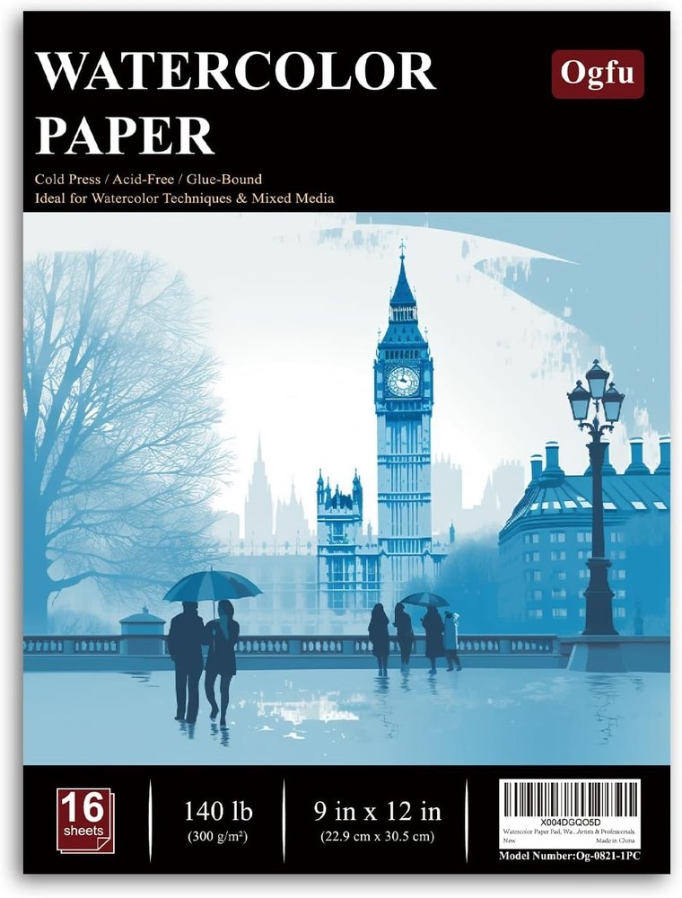 16 Sheet Watercolor Paper Pad 9x12”, Perfect for Painting Projects