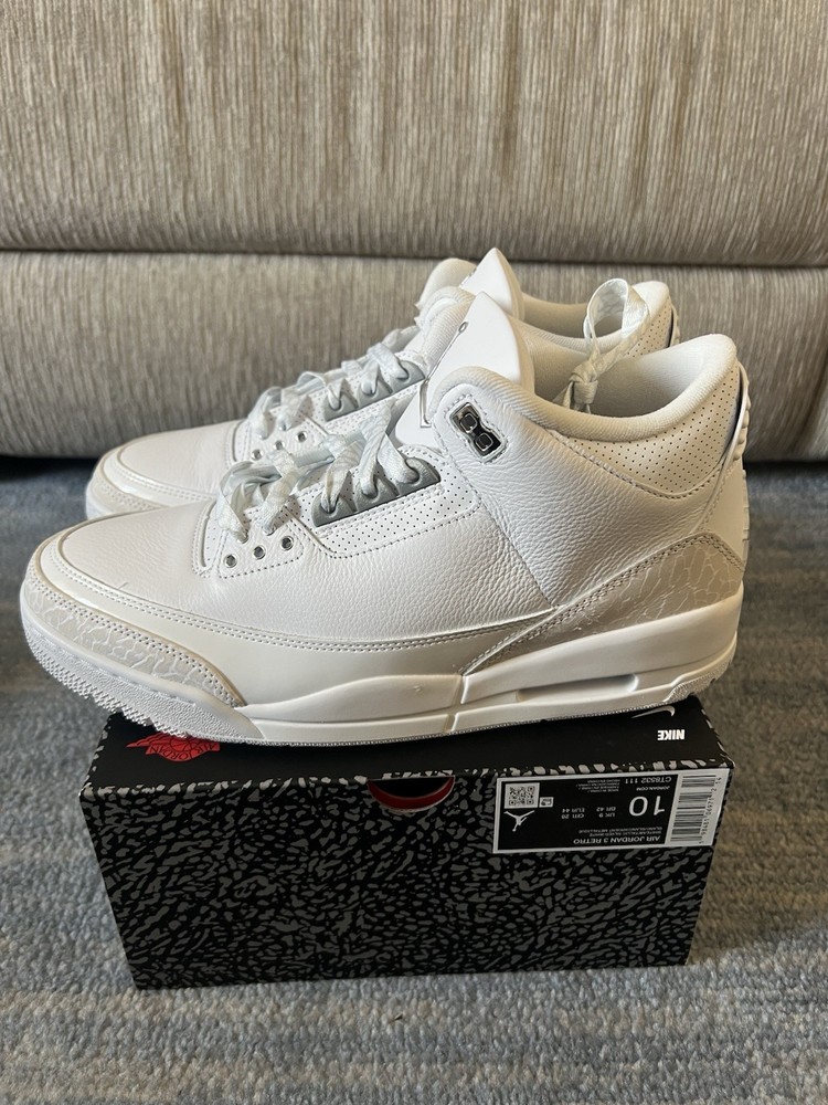 Nike Jordan 3 Retro Pure Money White Metallic Silver CT8532-111 Men’s Size 10
