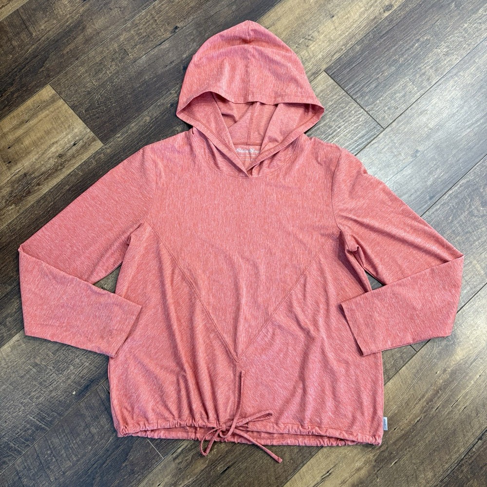 Eddie Bauer Women Lightweight Pullover Hoodie Drawstring Waist Heathered Pink M