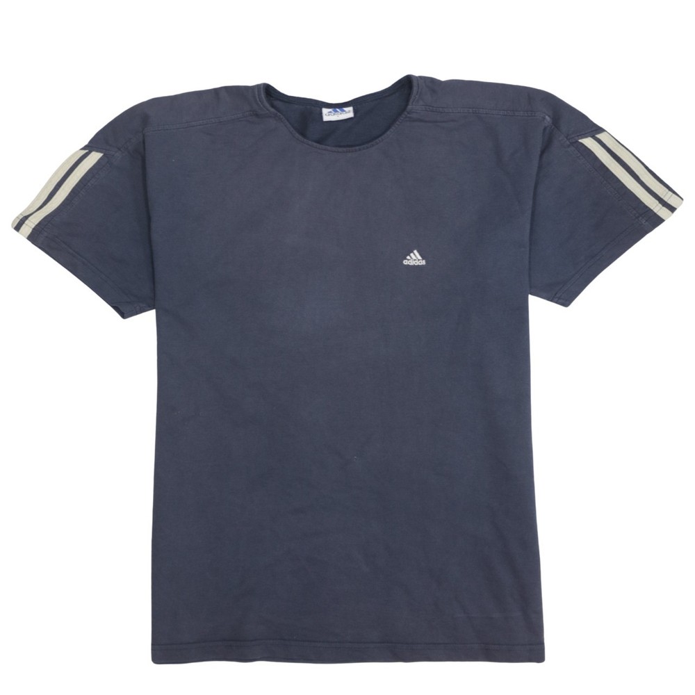 Adidas Mens T Shirt Navy Blue Cotton Relaxed Embroidered Logo Three Stripes L