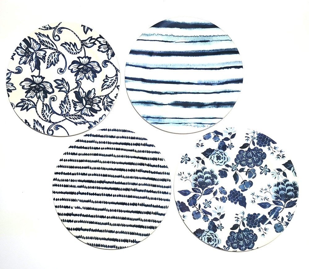 Blue Salad Plates Set of 4, Traditional and Modern Mix, blue, white, 8.5x8.5