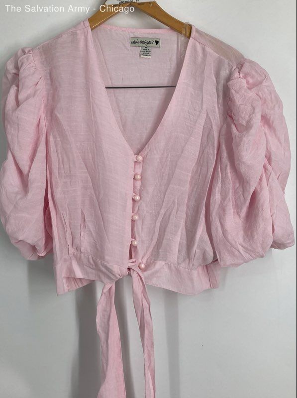 Who's That Girl? Womens Pink 3/4 Sleeve Button Front Cropped Top Size Medium