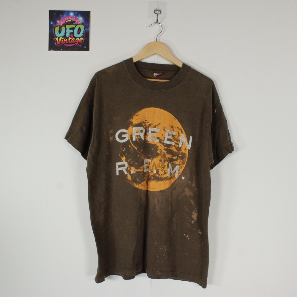 Vintage R.E.M T Shirt XL 1989 Green Tour Single Stitch Rock Band REM Brown