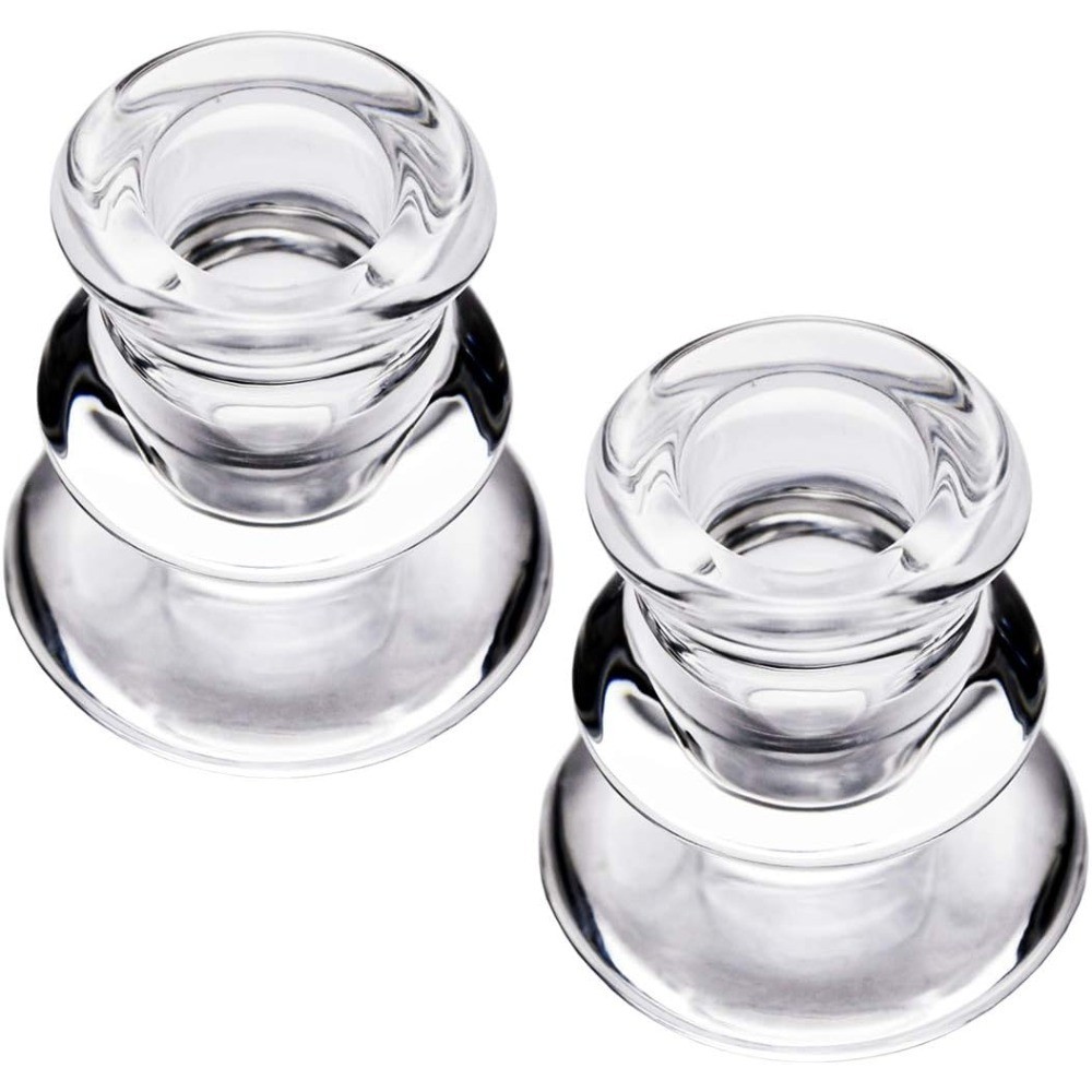 Glass Taper Candle Holders Set of 2 Clear Cylinder Candle Sticks for Wedding