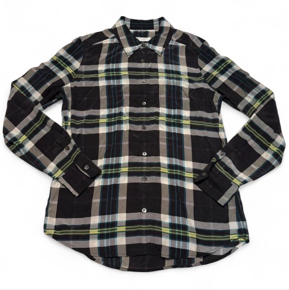 Silk Plaid Button Up Blouse for Women Sz Small Lightweight Top