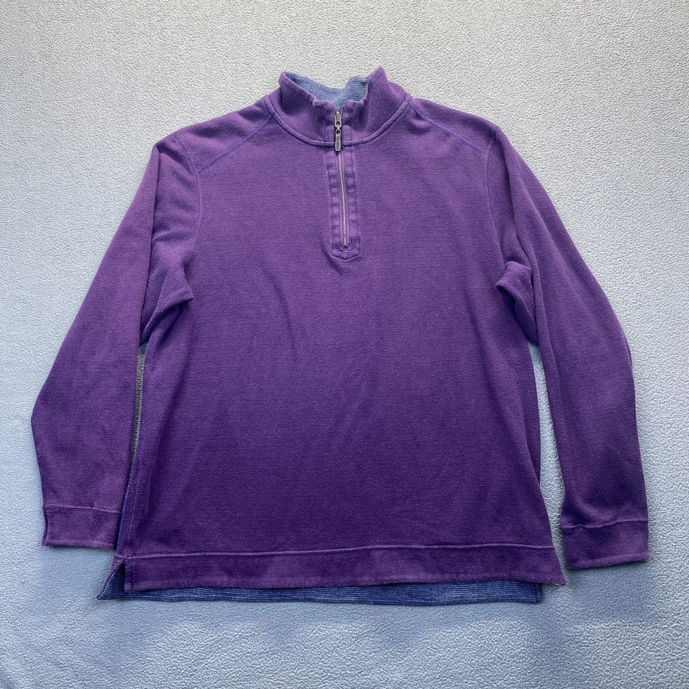 Tommy Bahama Sweater Mens Size Large Purple Gray Reversible 1/4 Zip Pullover