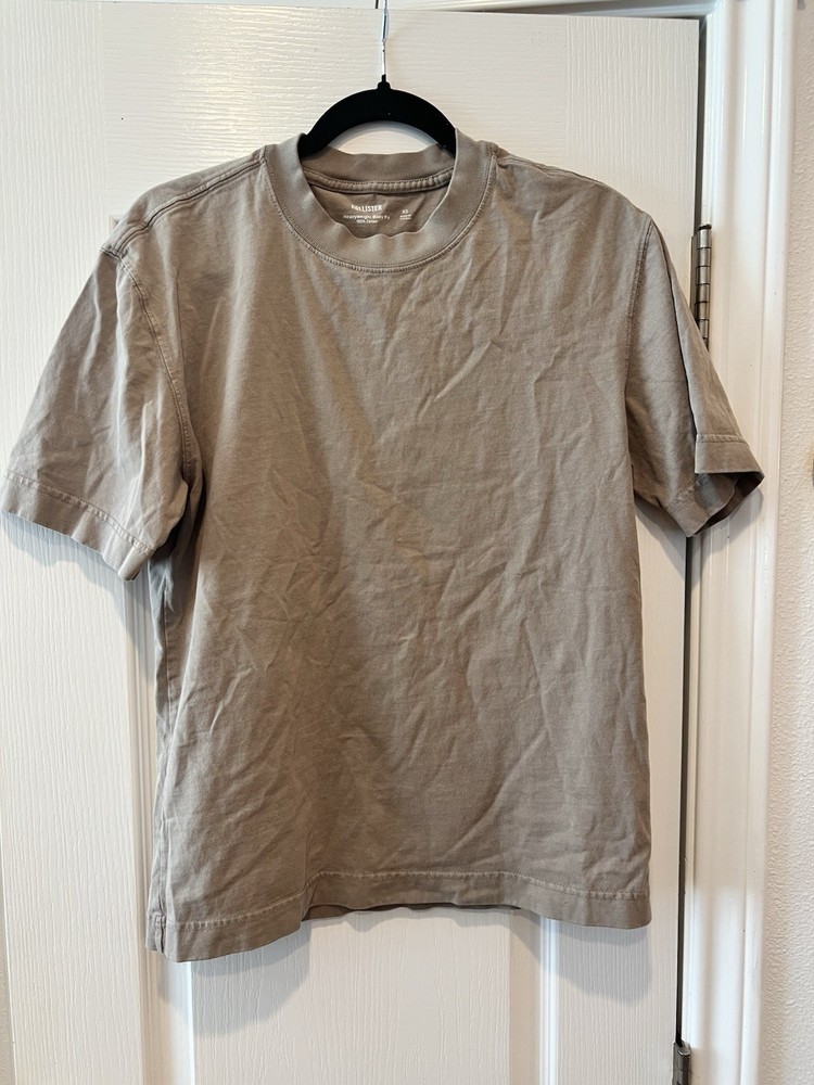 Hollister Heavyweight Boxy Fit Cotton Dark Tan Solid Crew Neck Tee Men's XS