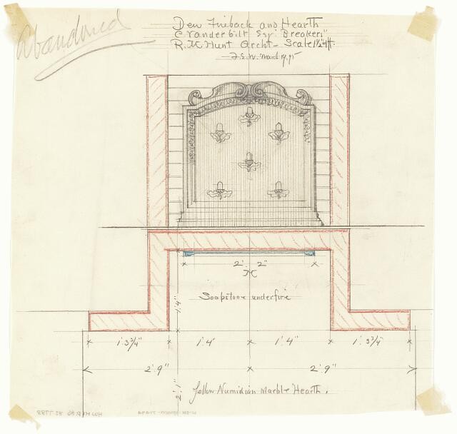 Newport Rhode Island 1895 The Breakers Vanderbilt Den Fireback Hearth Plan