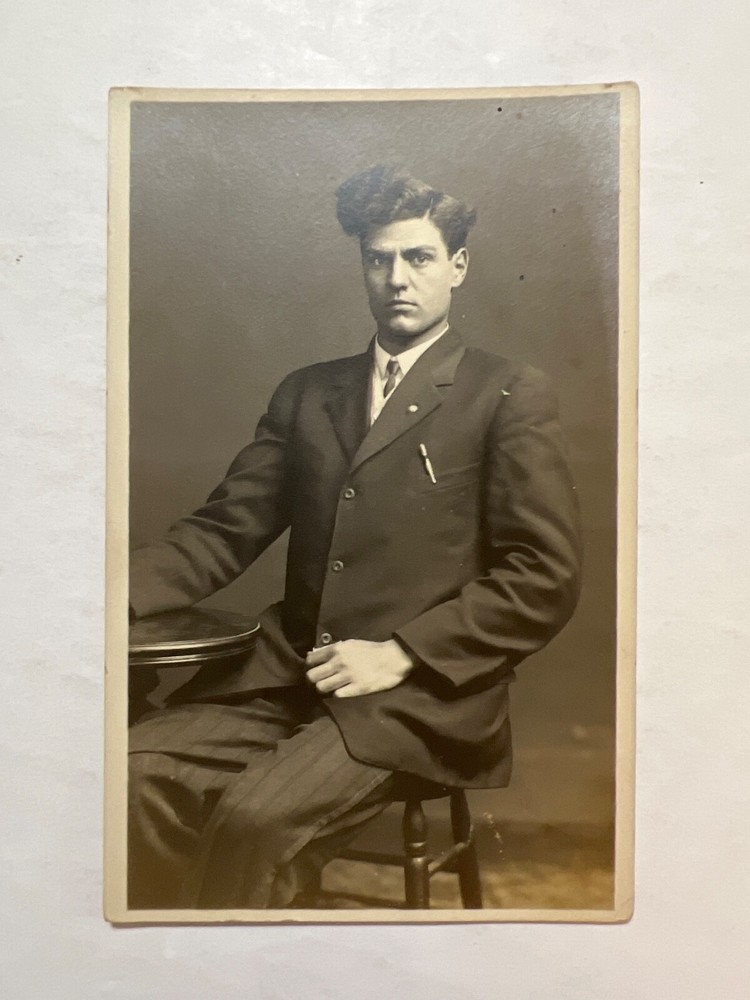 VTG RPPC Photo Postcard Handsome Male, Cool Hair Style