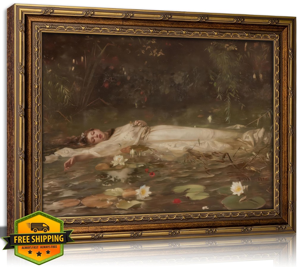 Gold Frame Ophelia Wall Art Victorian Gothic Oil Painting Canvas