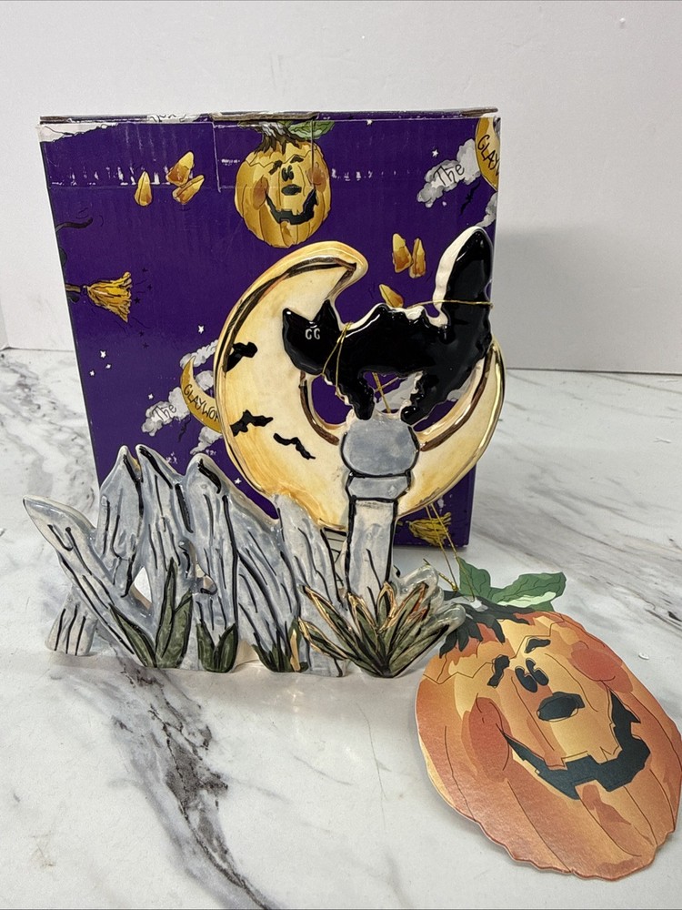 Blue Sky Clayworks Cat On A Fence Candleholder Halloween Heather Goldminc NEW