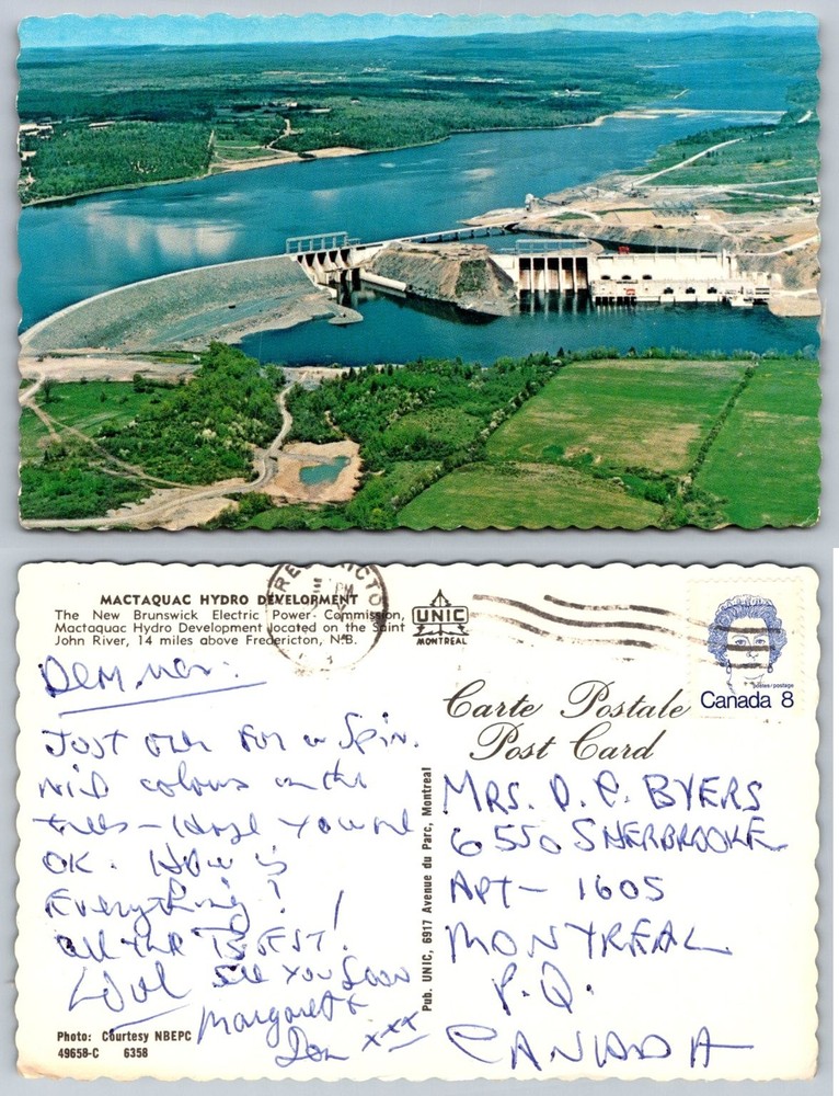 Mactaquac Hydro Development Dam Saint John River Fredericton NB Postcard