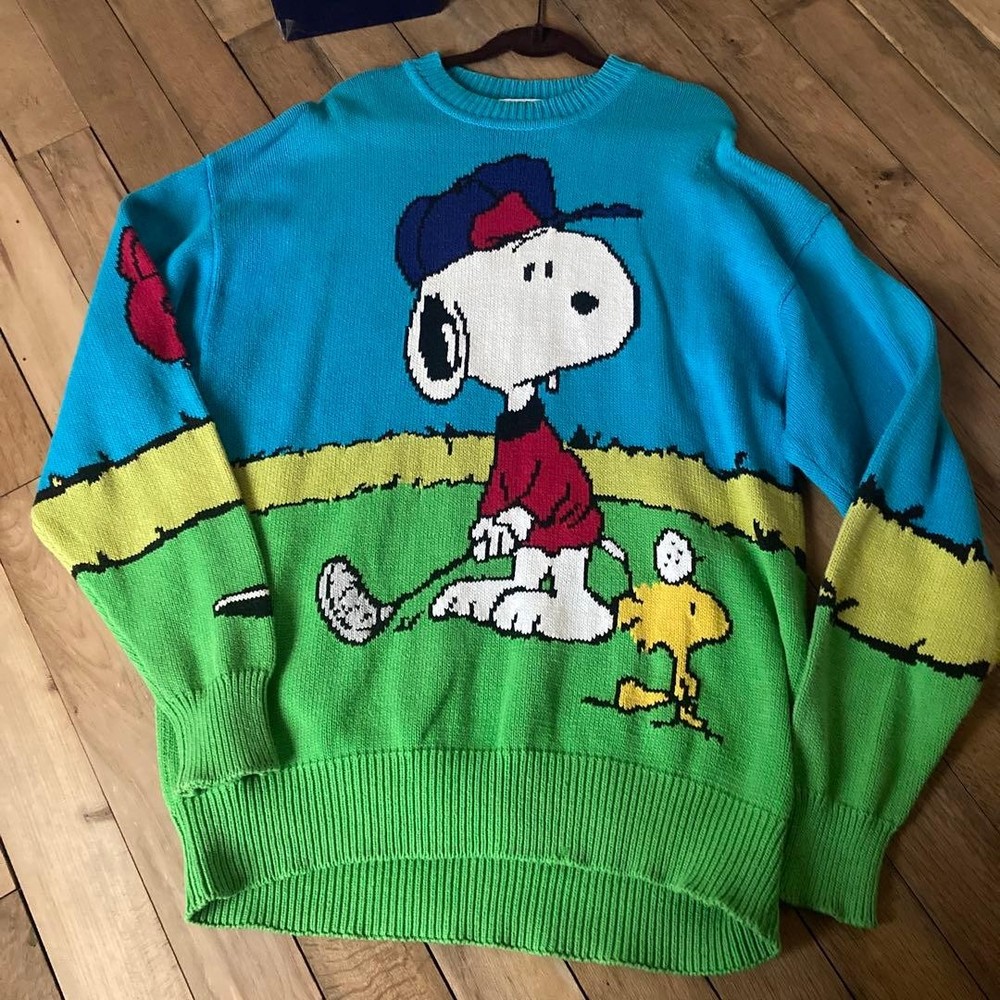 80s Vintage Peanuts Snoopy Knit Sweater Retro Big Size Patterned Rare