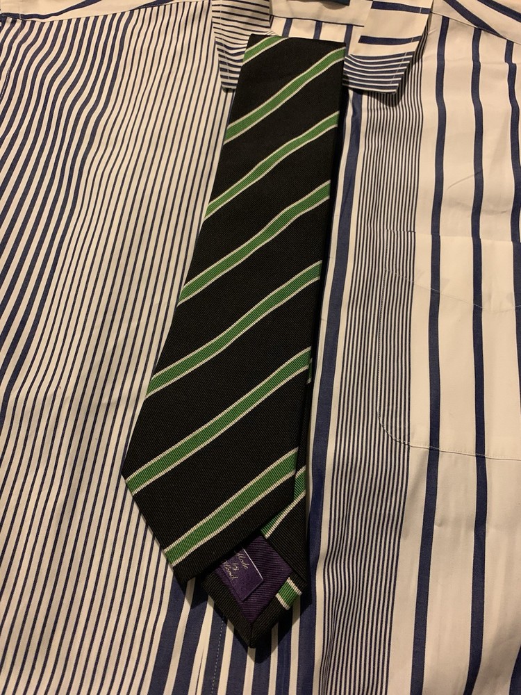NWOT Ralph Lauren Purple Label Silk Tie Purple Green Stripes Mens Luxury Necktie