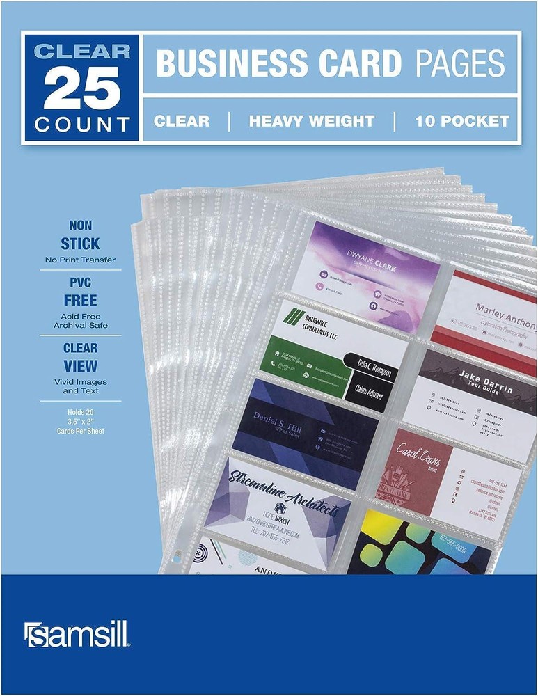 Business Card Holder Binder Pages Clear Sleeves Refill Organizer Book 25 Pages
