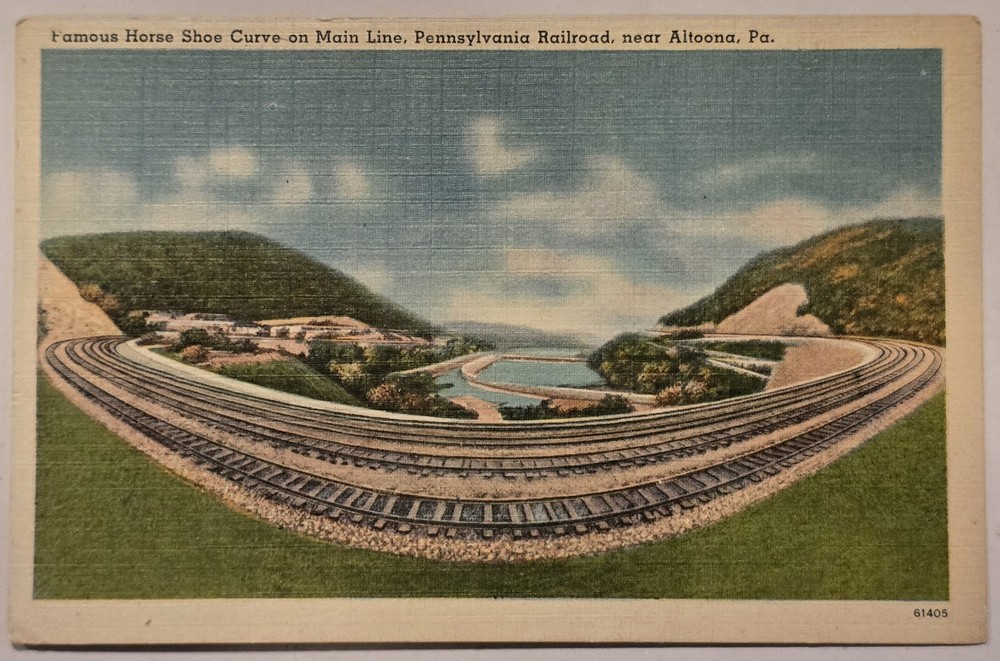 Horse Shoe Curve Main Line Altoona PA Railroad 1948 Vintage Postcard
