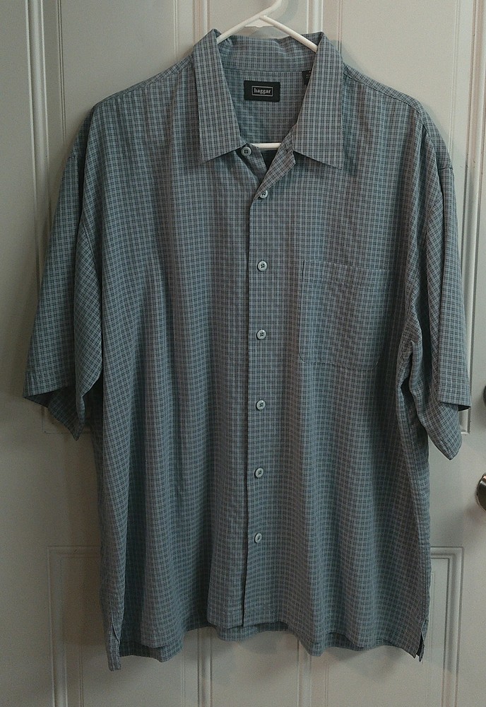 Men's Size XL Blue Plaid Button Down Shirt by Haggar