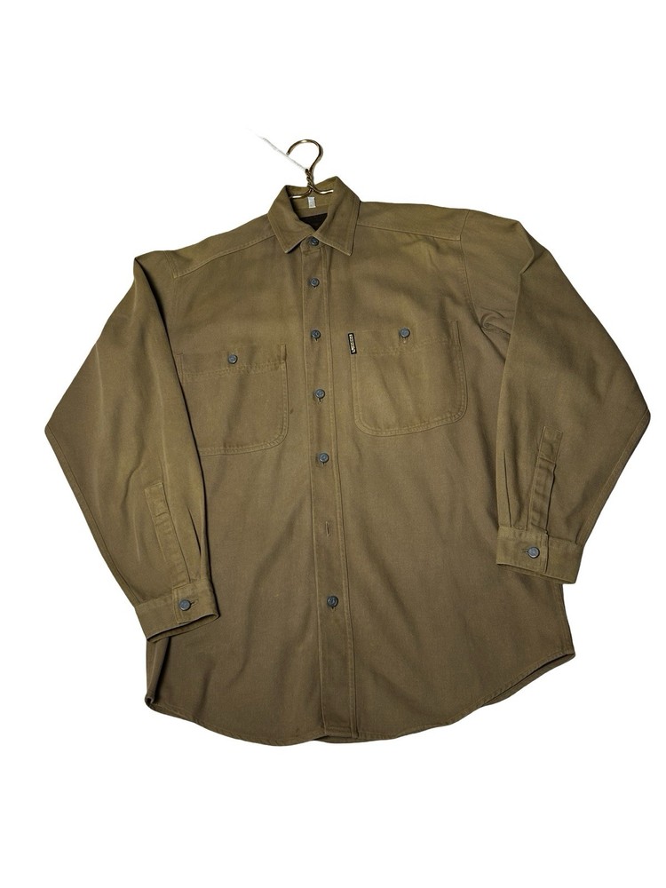 VTG Armani Jeans Shirt Jacket Men Sz XS Golden Brown Long Sleeve Collar USA READ