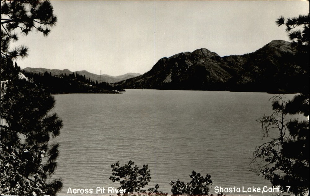 Shasta Lake California ~ view across Pit River ~ RPPC real photo postcard