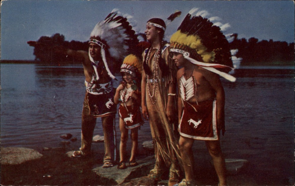 Kanawake Quebec Canada Caughnawaga Indian Reserve full regalia vintage postcard