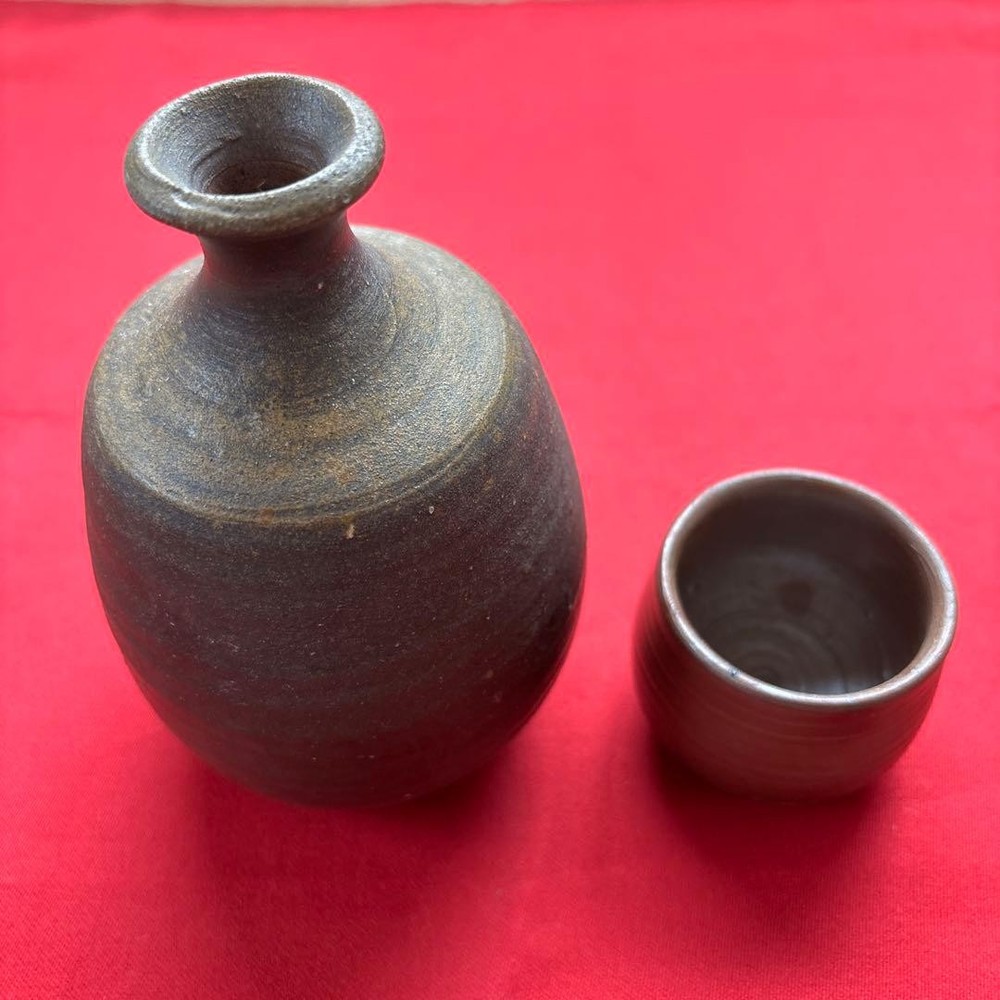 Shigeru Sakakibara Bizen Ware Tokkuri & Ochoko Set with Box, Japanese Traditiona