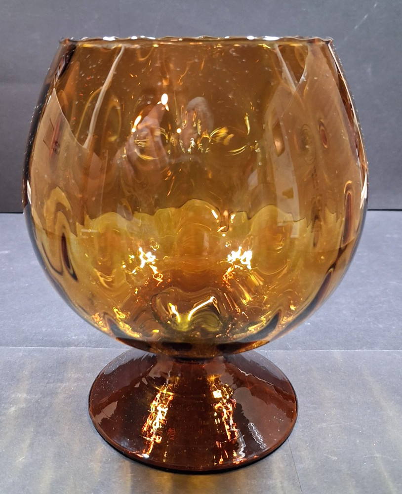 Vintage Empoli Amber Diamond Optic Art Handblown Glass Snifter (Italy)