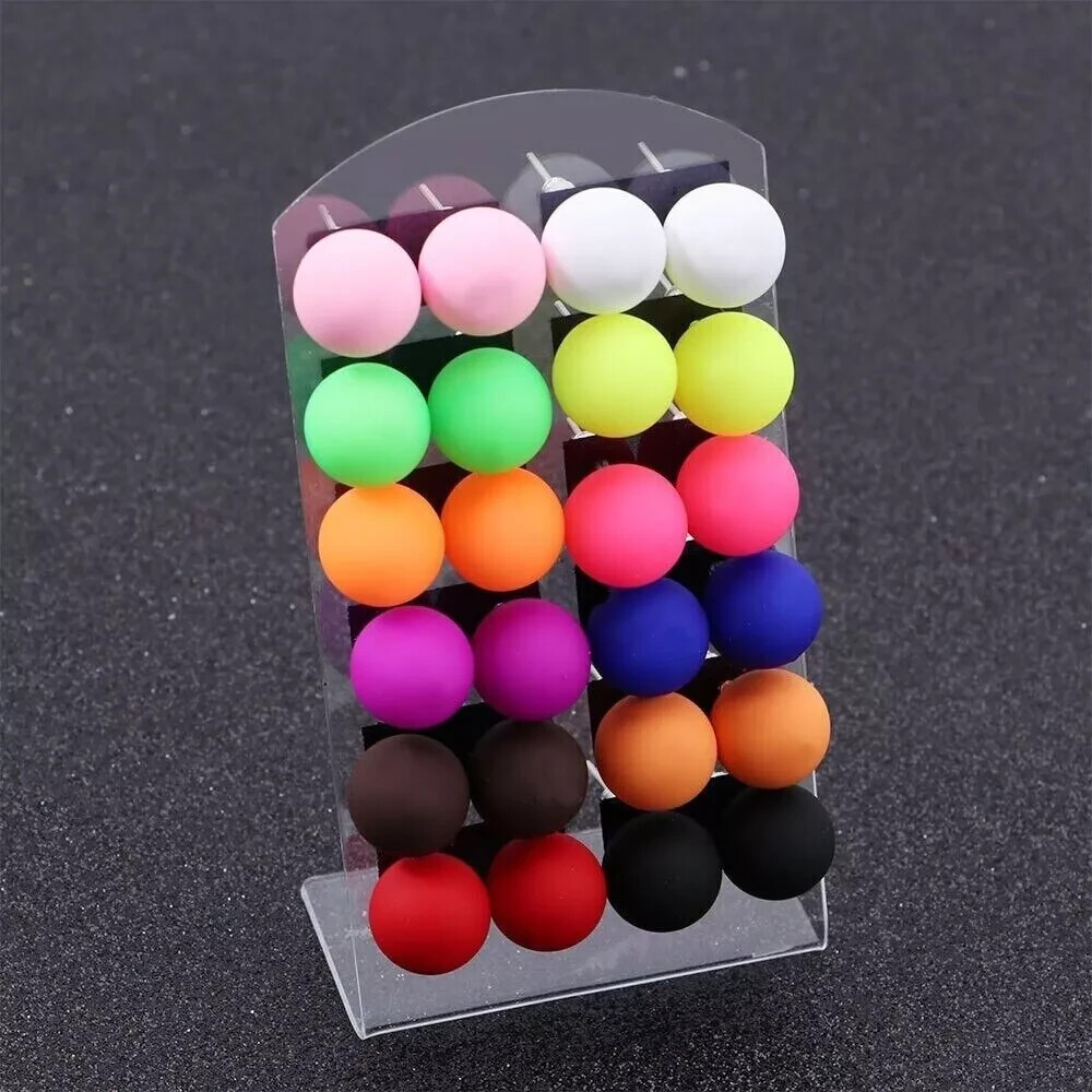 Multicolor Ball Stud Acrylic Earrings 12 Pairs Gift for Women