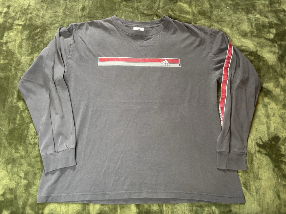 Vintage Adidas Shirt Mens Large Gray Long Sleeve Y2K 2000s Punk Retro Skater