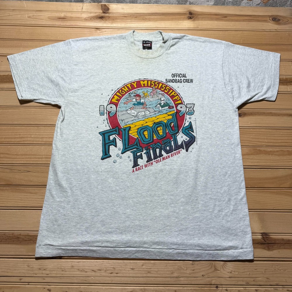 Vintage 1993 Mighty Mississippi Flood Finals Race Map T-Shirt USA Made - Size XL