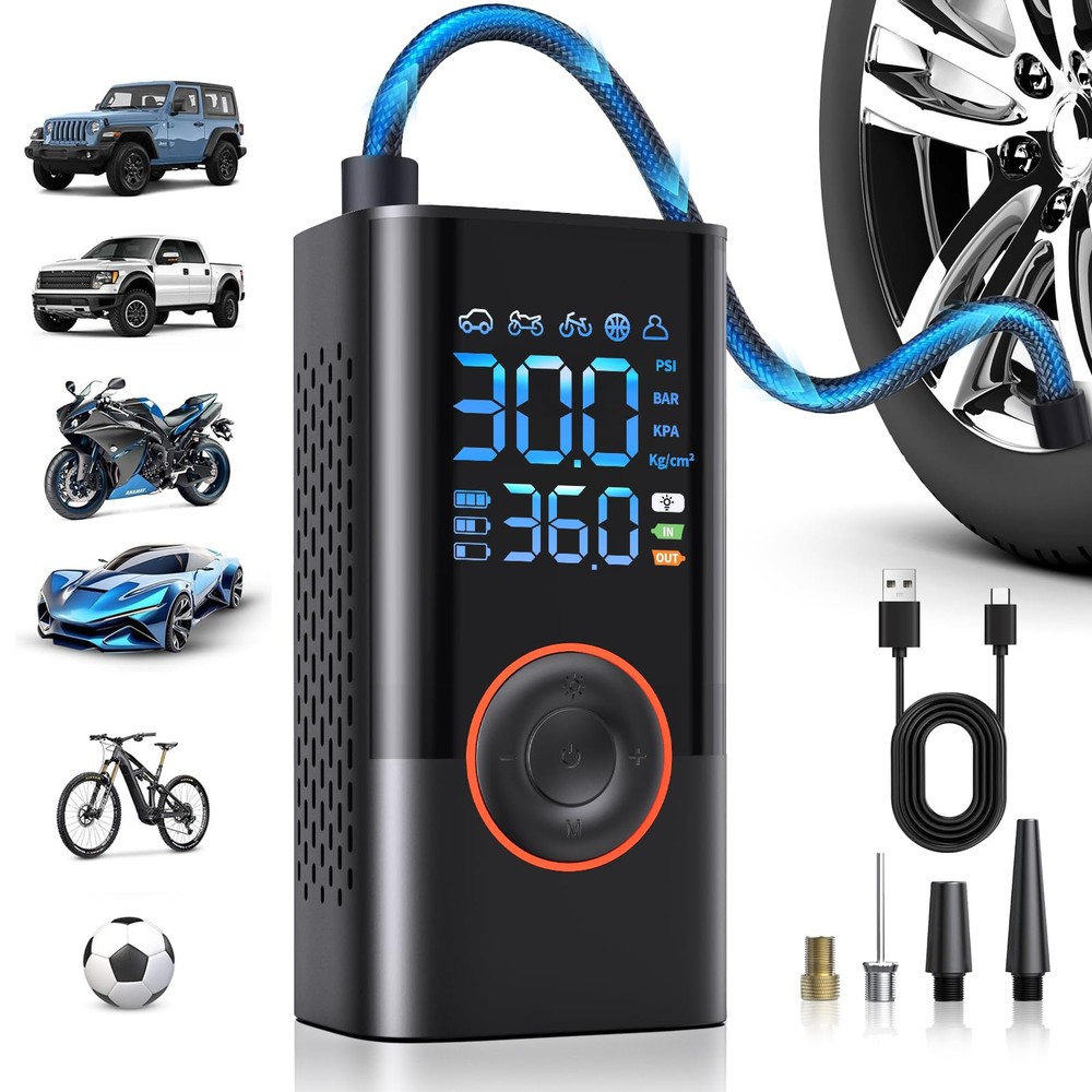 Tire Inflator Portable Air Compressor Portable Cordless Mini Air Pump with Di...