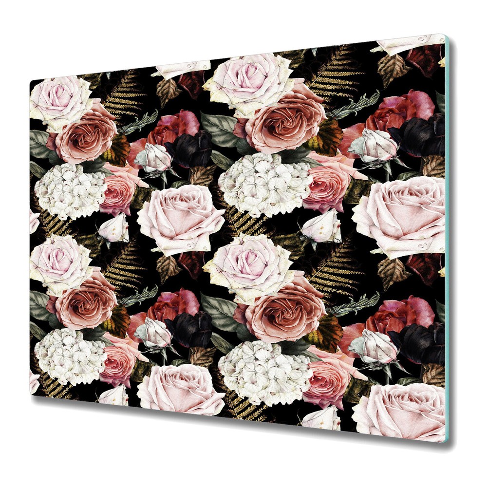 Tempered Glass Cutting Board Worktop Saver Baroque flowers Colourful 60x52