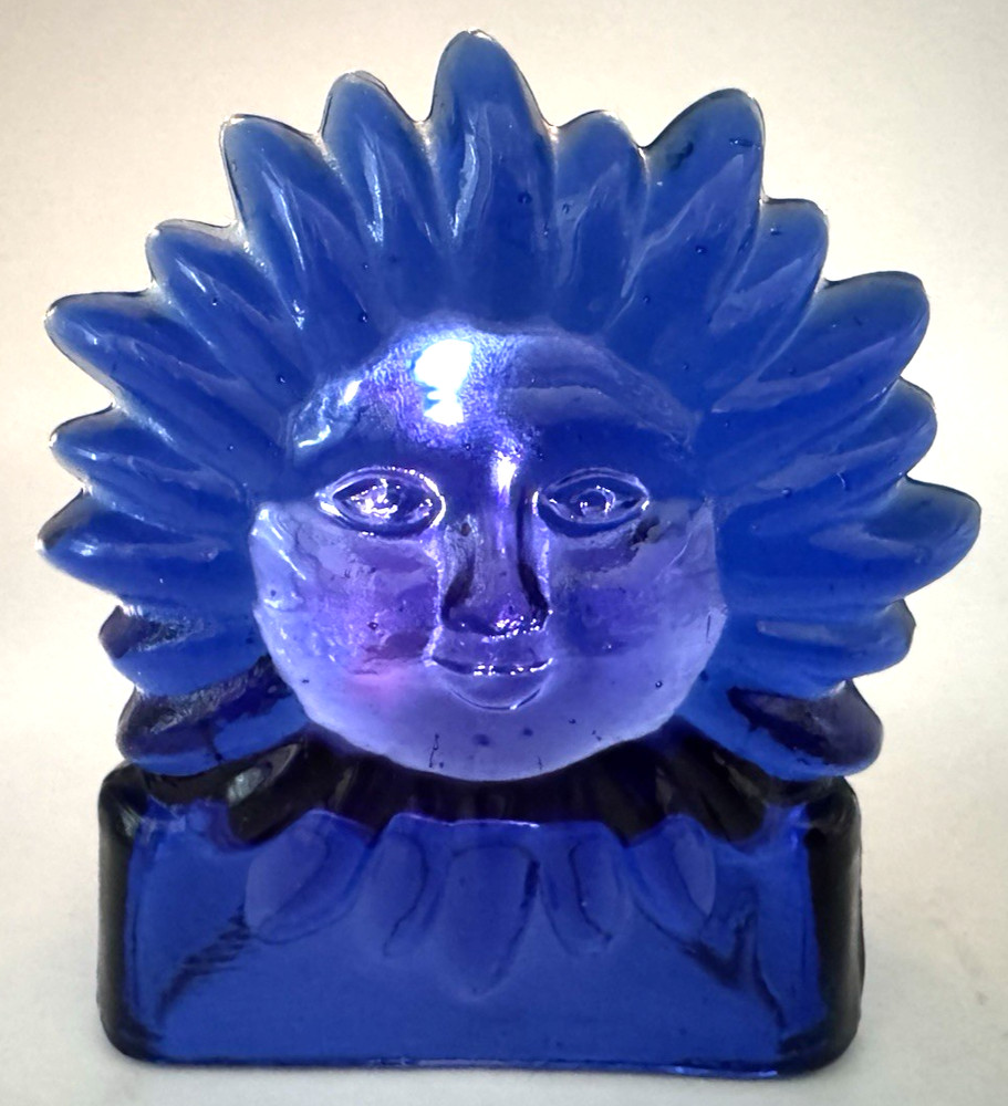 Vtg Cobalt Blue Glass Sun Celestial Tea Light Artisan Candle Holder EUC 4