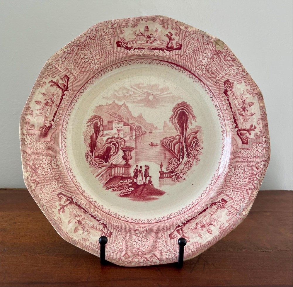 Antique J. Wedgwood Columbia Red Transferware Ironstone Plate 9.5