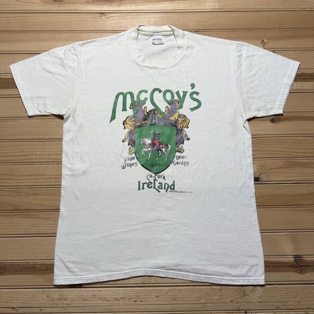 Vintage 80s 1988 McCoy’s Fine Wines Beer Garden Cork Ireland Shirt Size Large