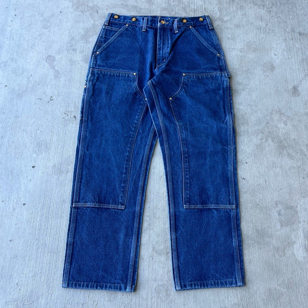Carhartt denim blue jeans double knee work wear carpenter pants 34x32