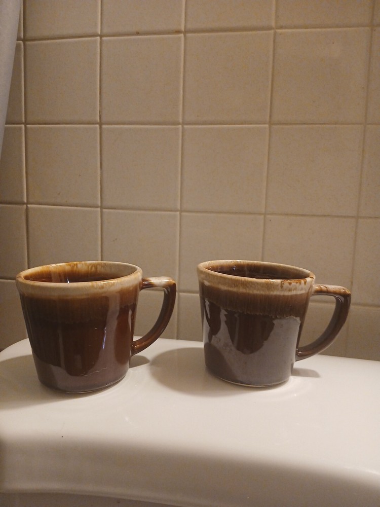 McCoy Brown Drip Glaze Coffee Mugs Cups Pottery USA Set of 2 Vintage