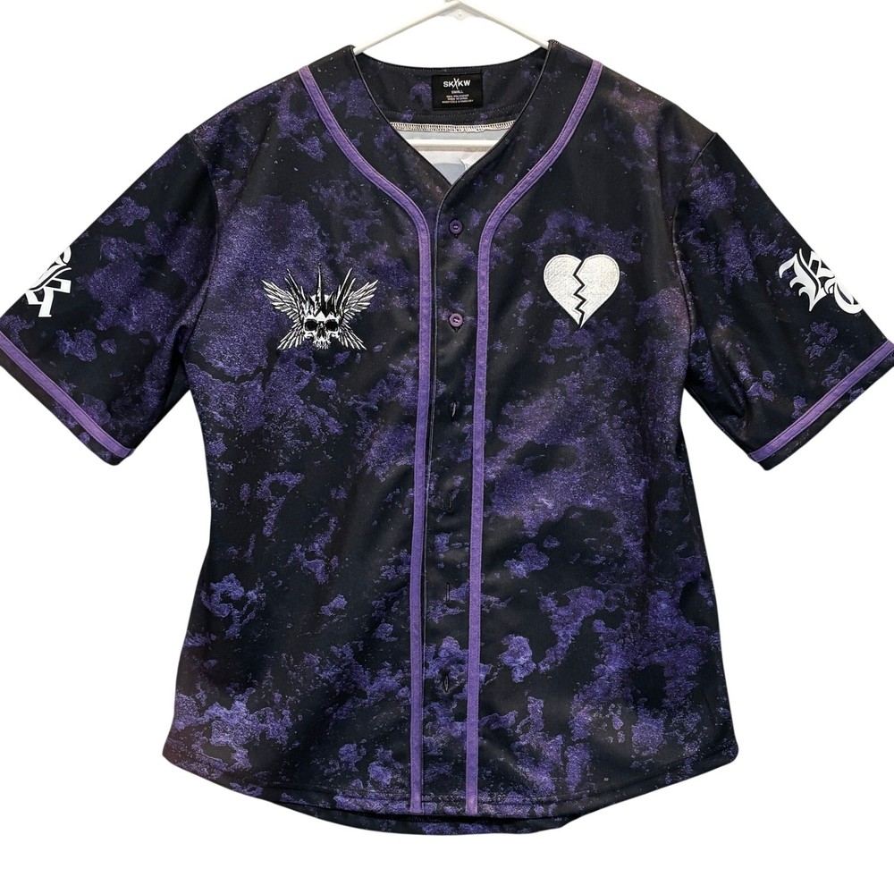 Sullivan King x Kai Wachi Jersey Shirt Small Purple Black Skull King Button Up