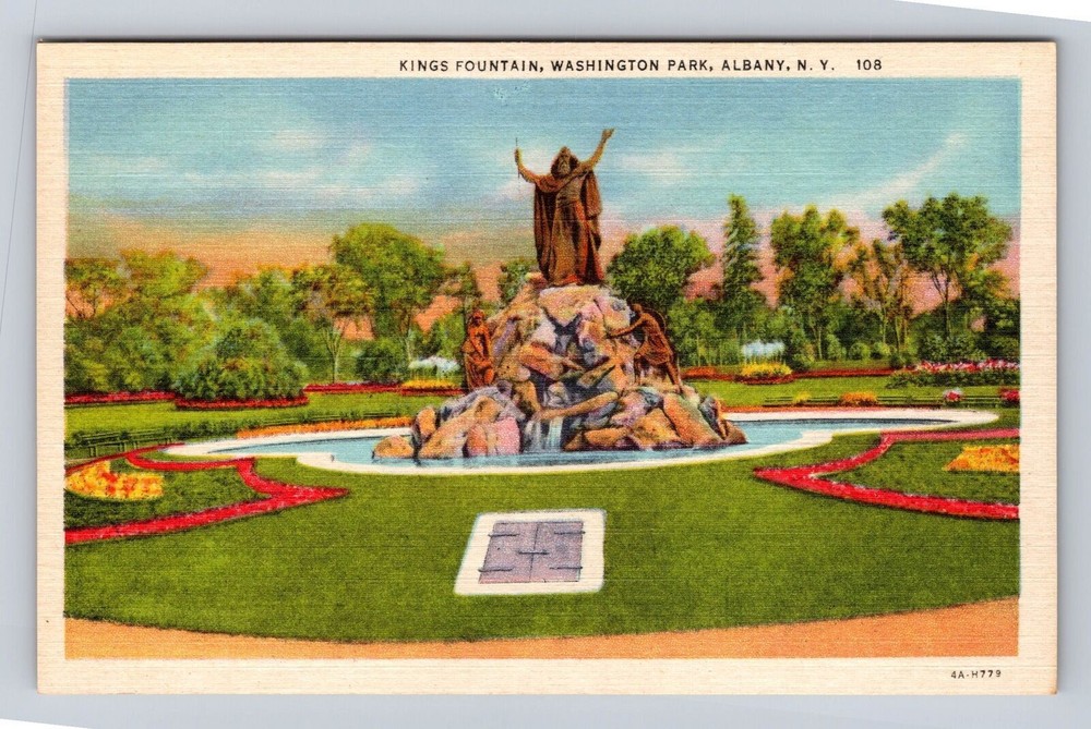 Albany NY-New York, Washington Park, King's Fountain, Antique Vintage Postcard