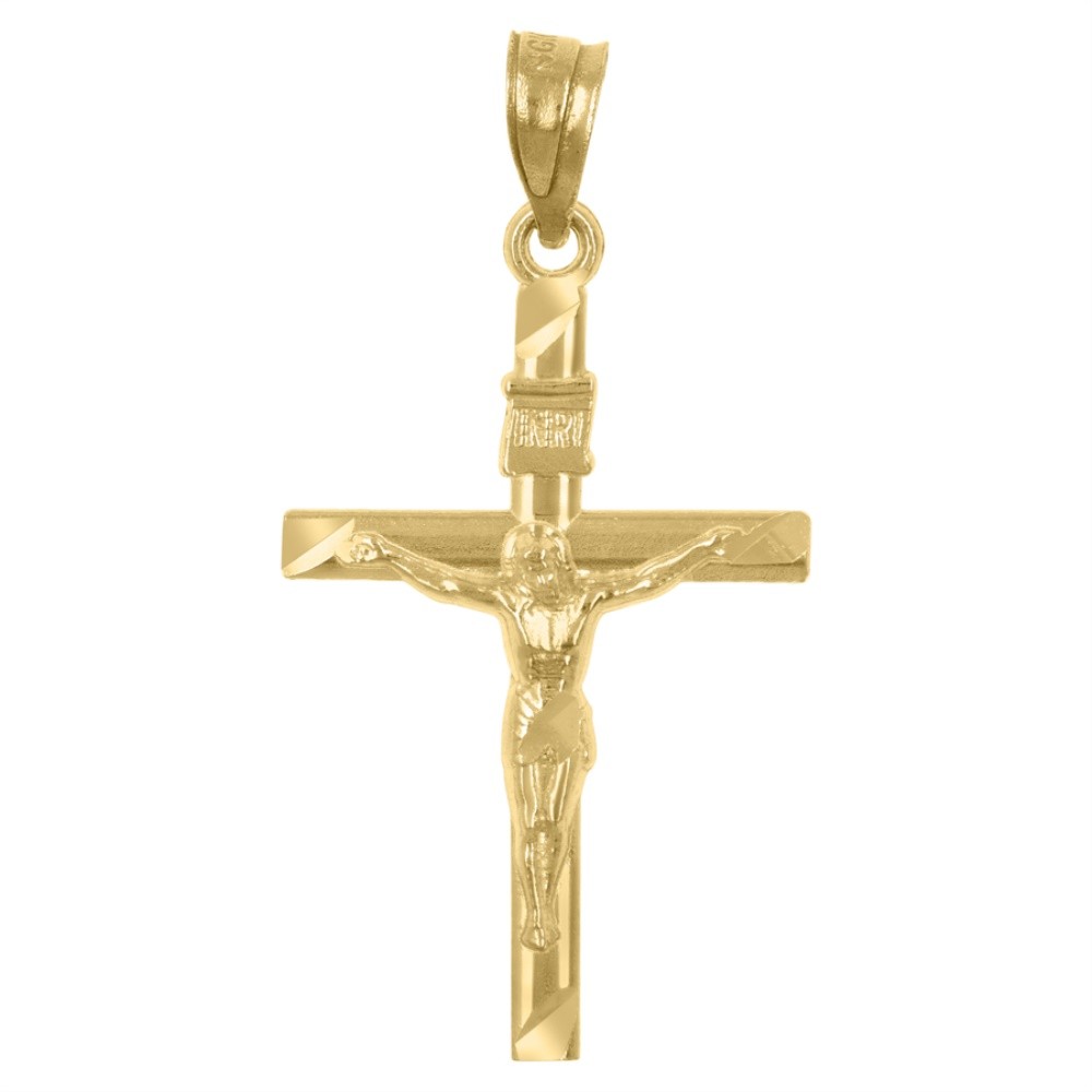10K Yellow Gold Diamond-Cut Cross Crucifix Religious Charm Pendant 0.7gm