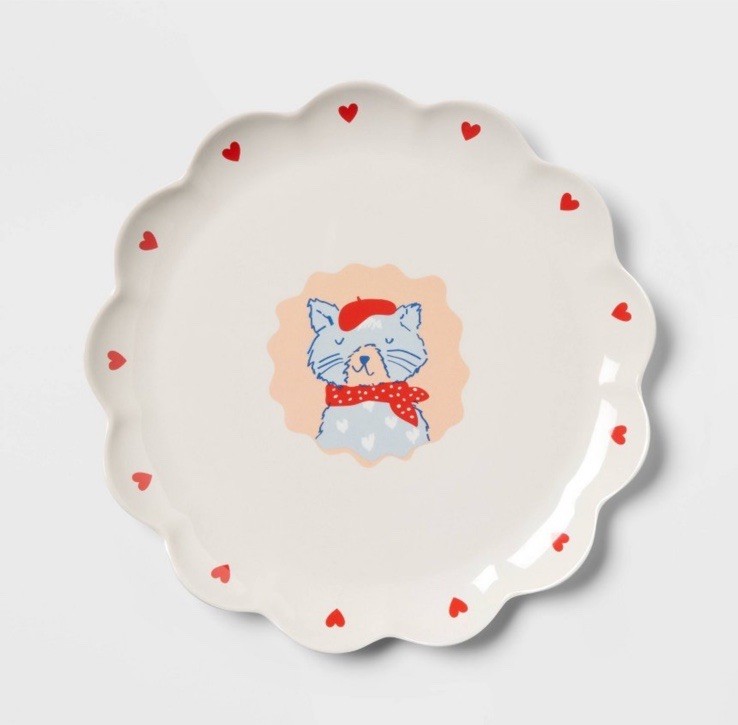 Target 10.5” Scalloped Set Of 4 Melamine Dinner Plates Blue Cat Hearts Kitty