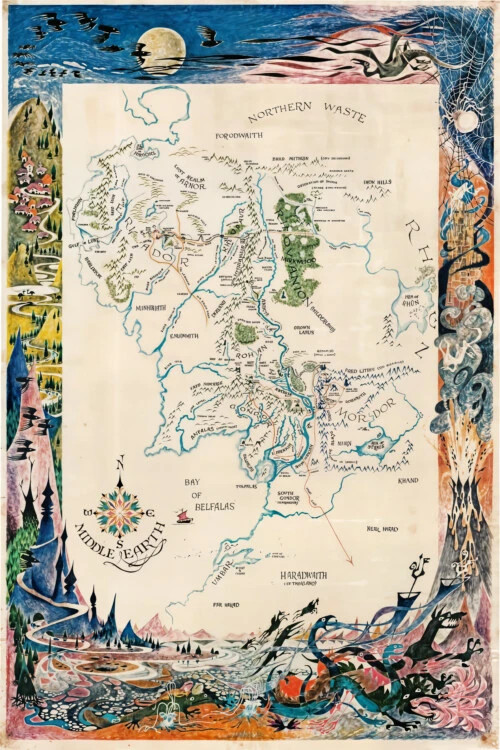 Middle Earth Lord of the Rings Fantasy Map Wall Art Poster Artwork