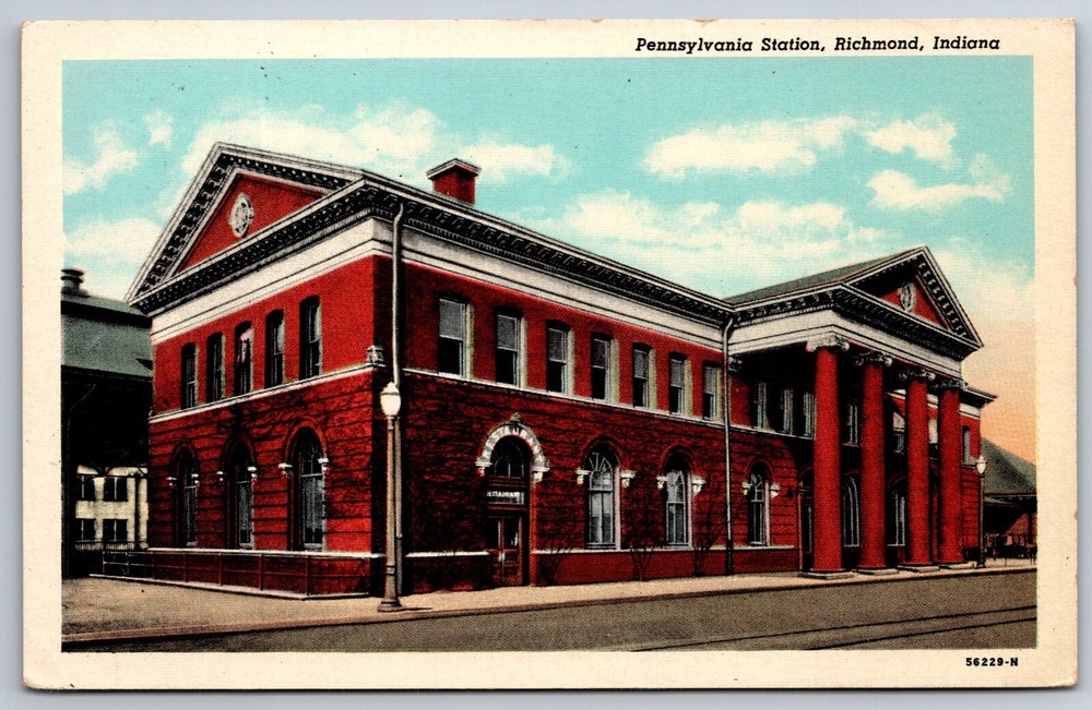 Richmond Indiana~Pennsylvania Station Bldg Street View~Vintage Linen Postcard