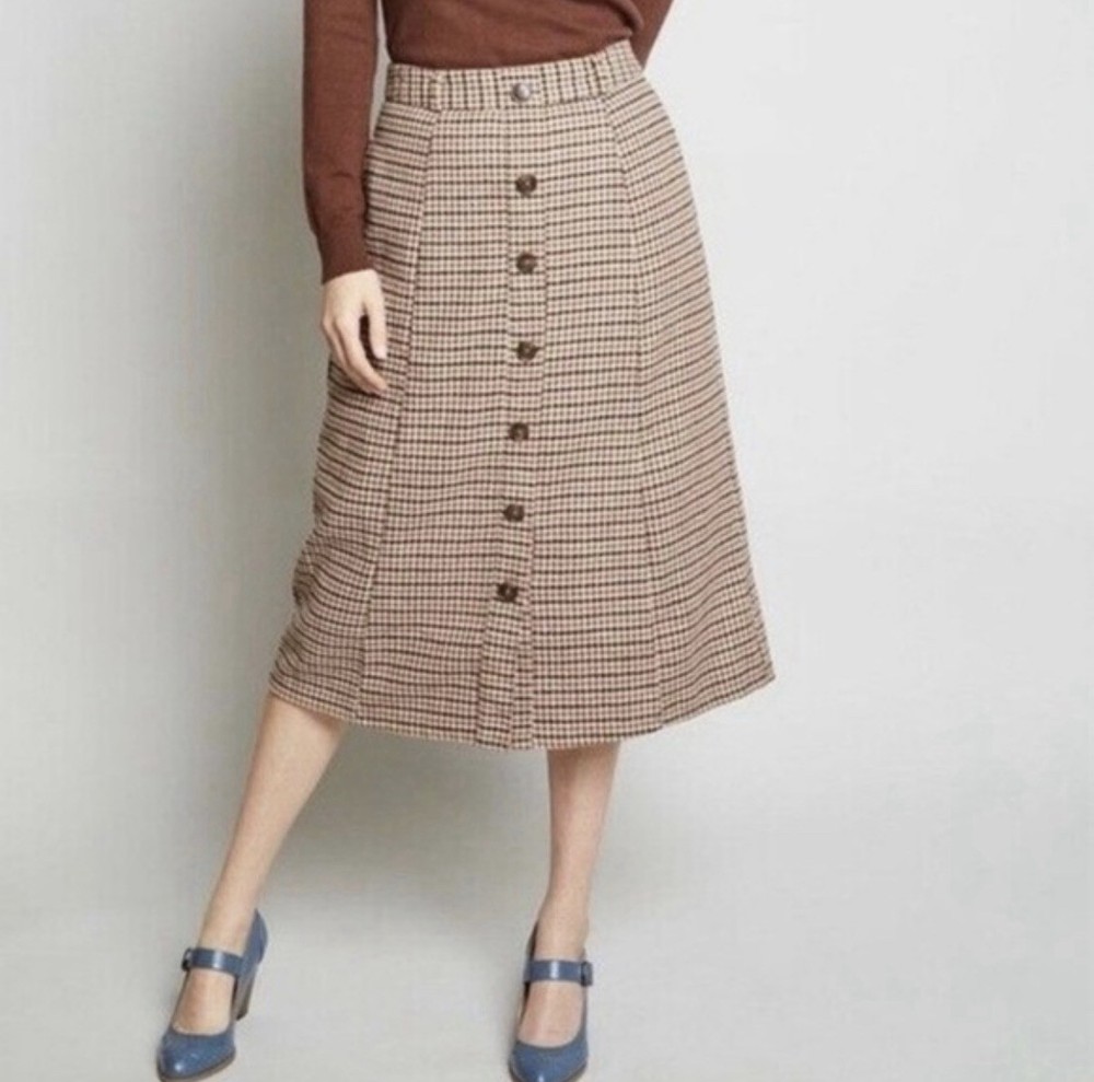 ModCloth Brown Houndstooth Career Preppy Academia Skirt XL