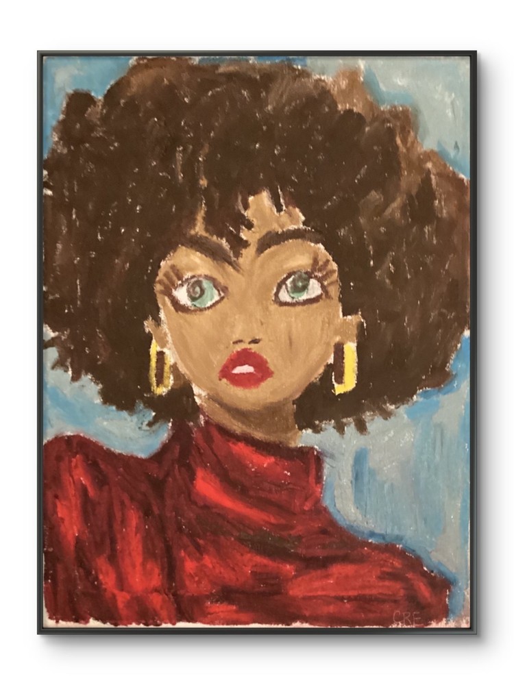Pop African Woman Big Hair Red Afro Bold Original Wall Art 11 by 14 Canvas